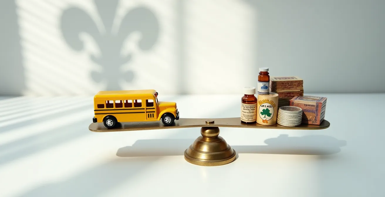 Représentation visuelle des avantages sociaux du Québec illustrés par une balance équilibrée