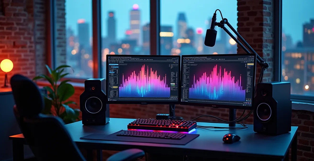 Setup de création de contenu gaming dans un espace moderne montréalais