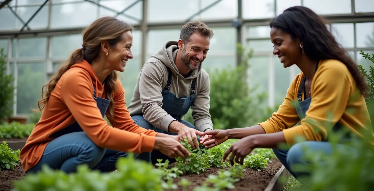 Jardin communautaire montréalais où des résidents de diverses origines cultivent ensemble leurs parcelles