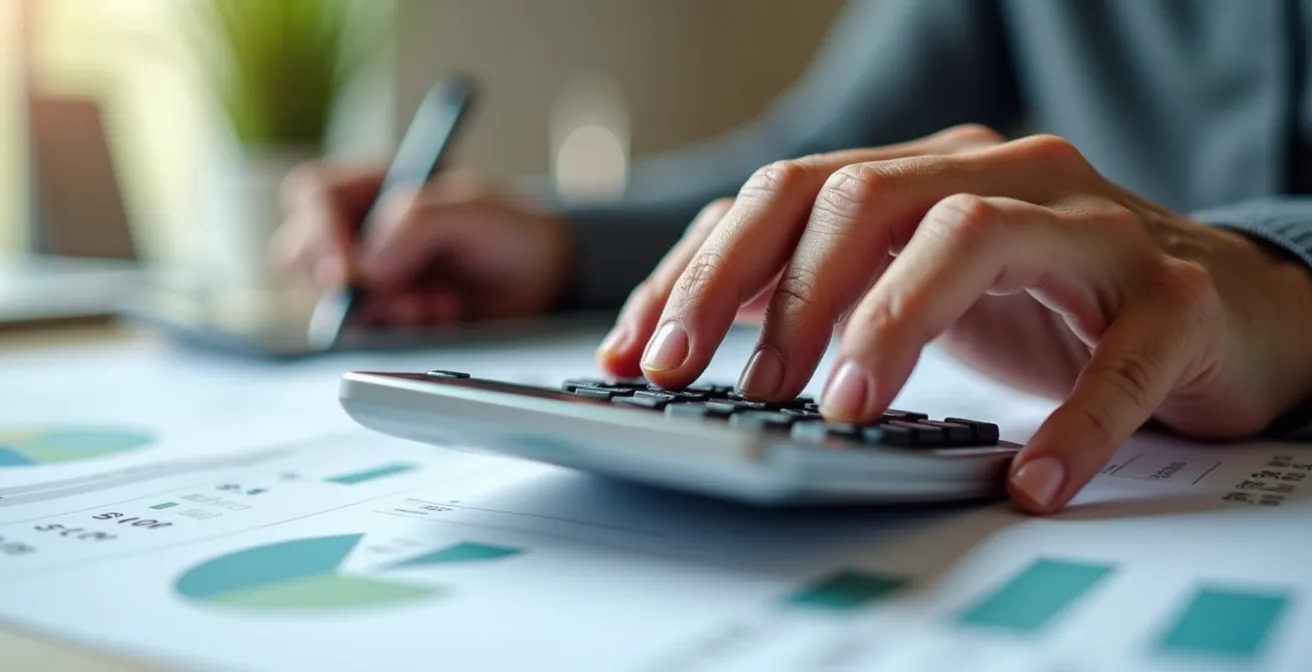 Gros plan sur des mains calculant un budget de retraite avec documents financiers épurés