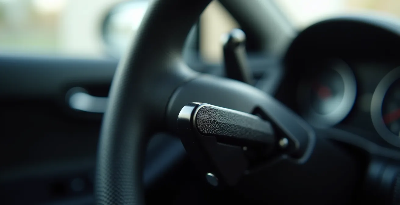 Gros plan sur des commandes manuelles adaptées installées dans un véhicule