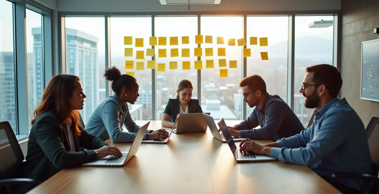 Équipe multiculturelle travaillant ensemble dans un bureau montréalais moderne