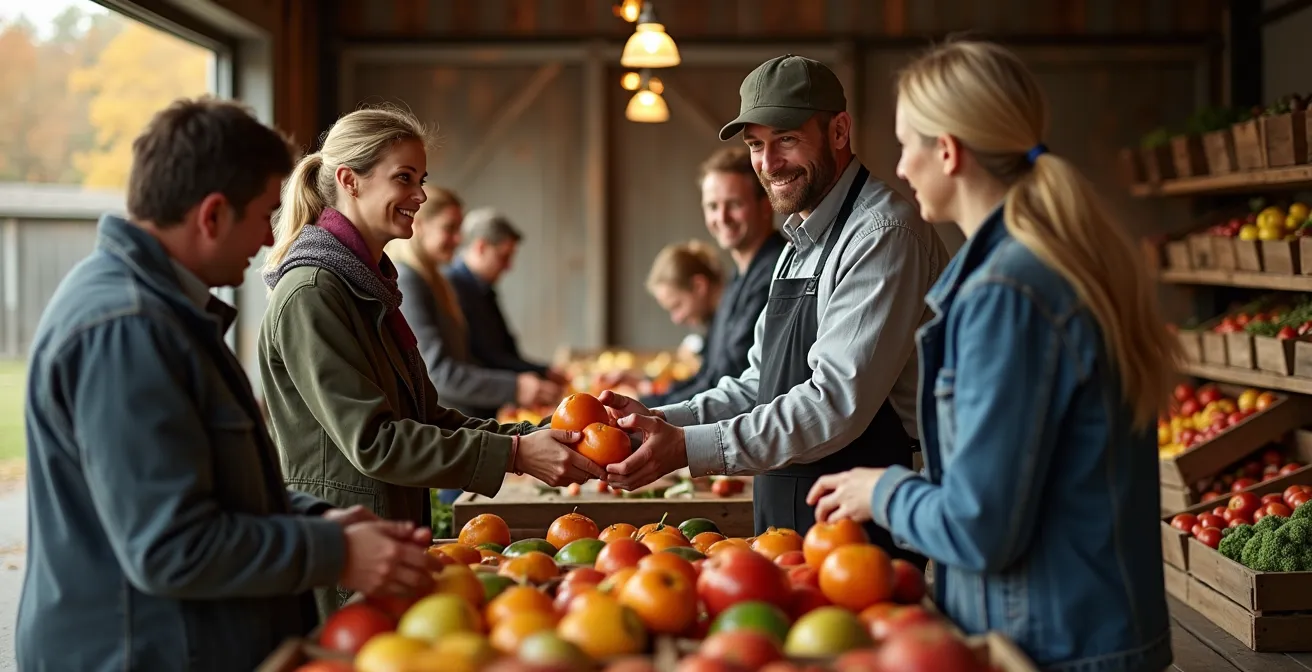 Touriste découvrant les produits locaux dans une ferme québécoise