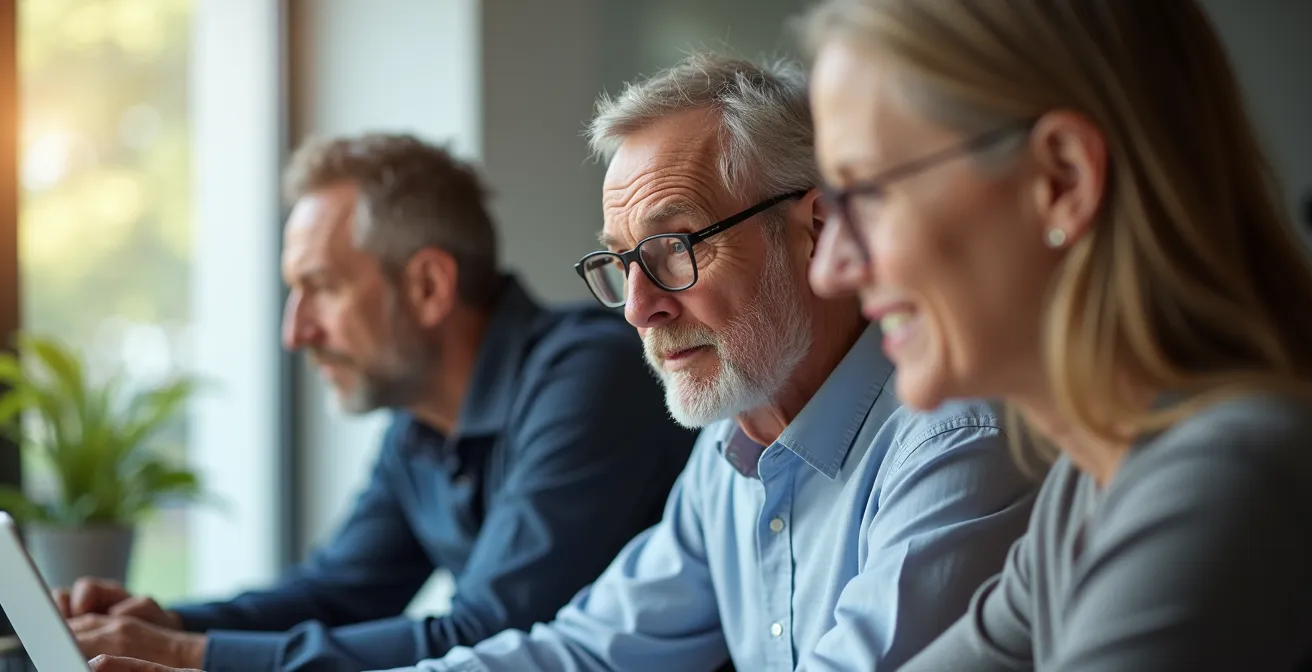 Employés de différentes générations collaborant dans un espace de travail moderne au Québec