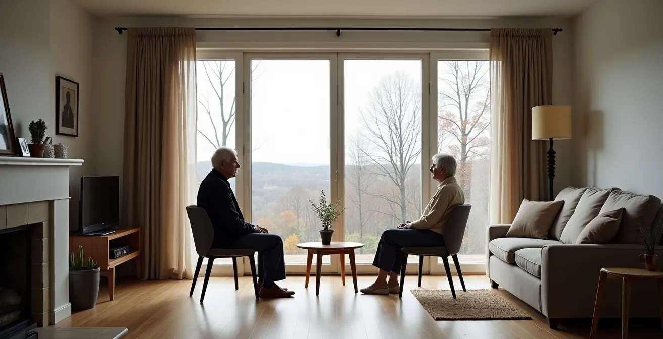 Vue large d'un intérieur québécois épuré montrant l'impact temporel de l'inflation