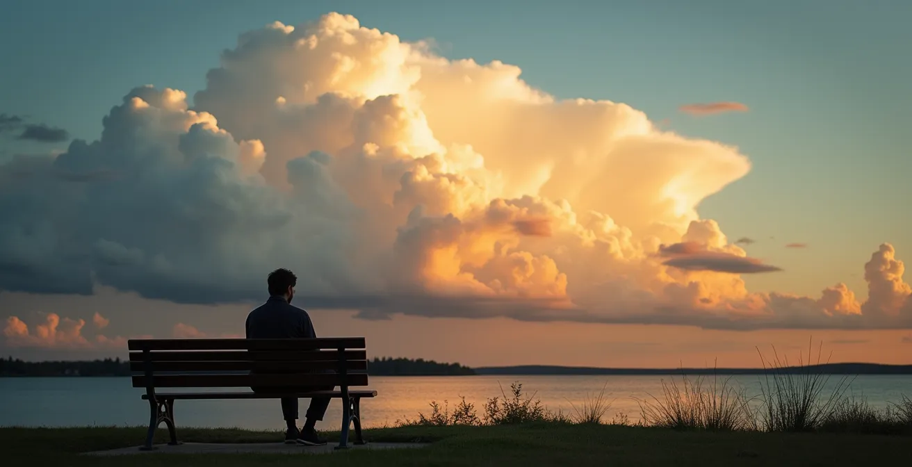 Vue contemplative du fleuve Saint-Laurent avec nuages passant dans le ciel