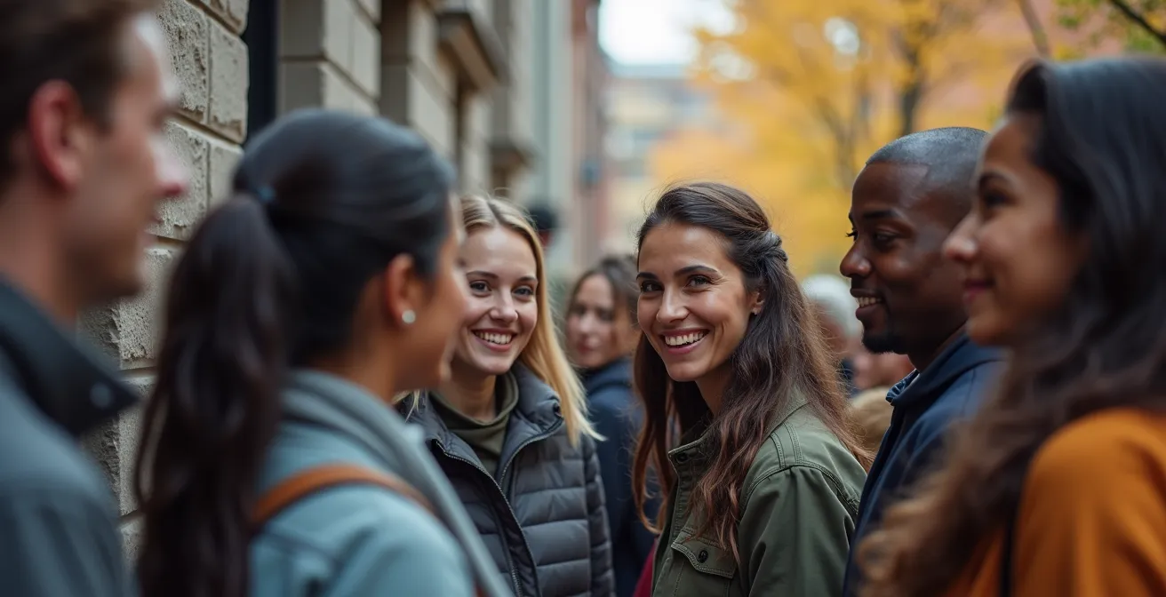 Groupe multiculturel lors d'une marche patrimoniale dans le Plateau Mont-Royal à Montréal