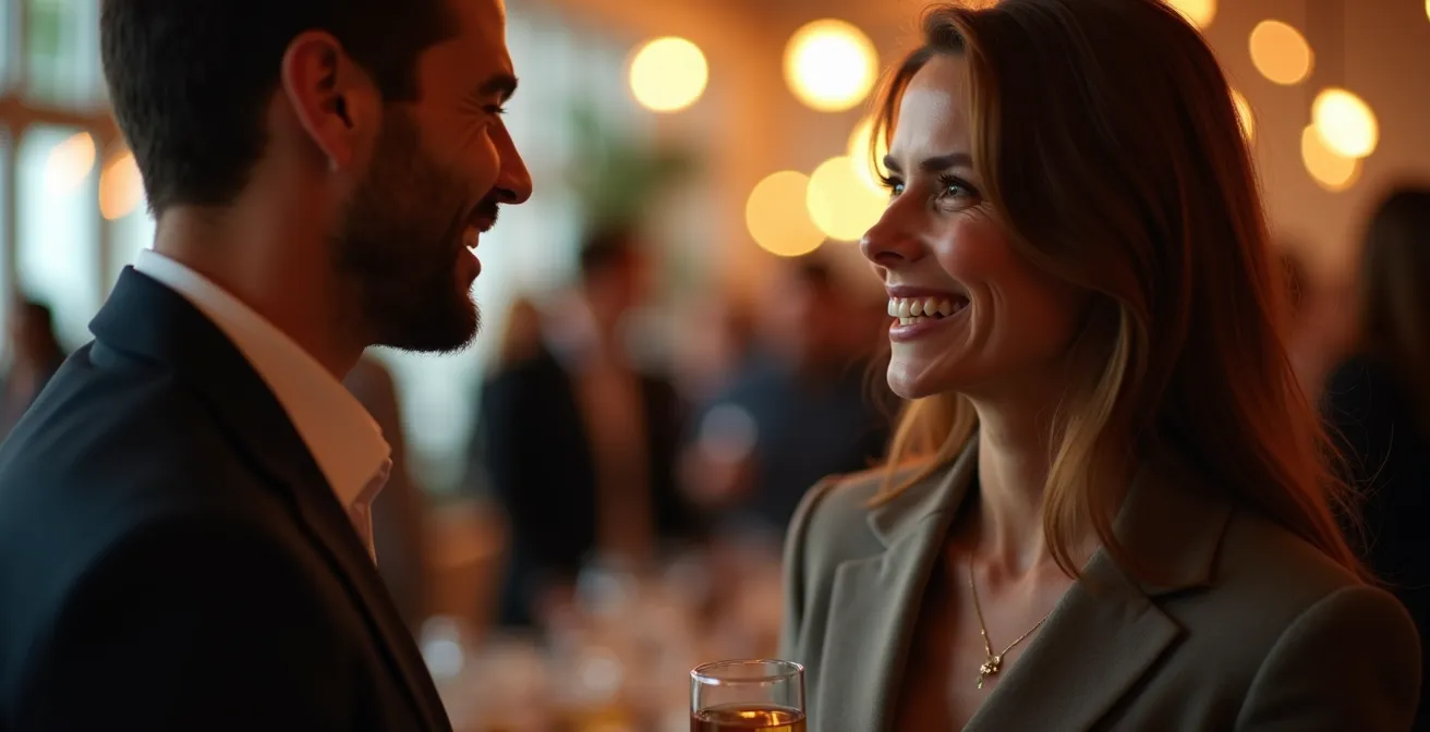 Professionnels échangeant lors d'un événement de réseautage dans un espace moderne