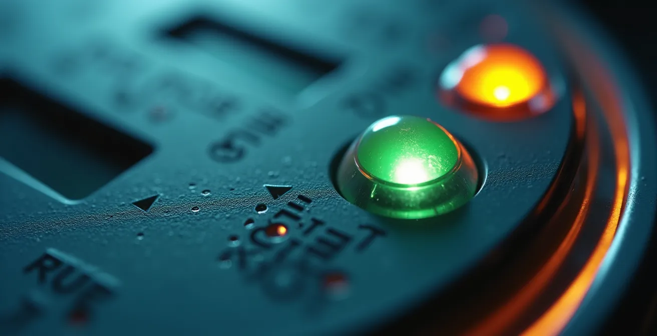 Vue macro d'un compteur d'énergie intelligent avec des détails de texture et des reflets lumineux