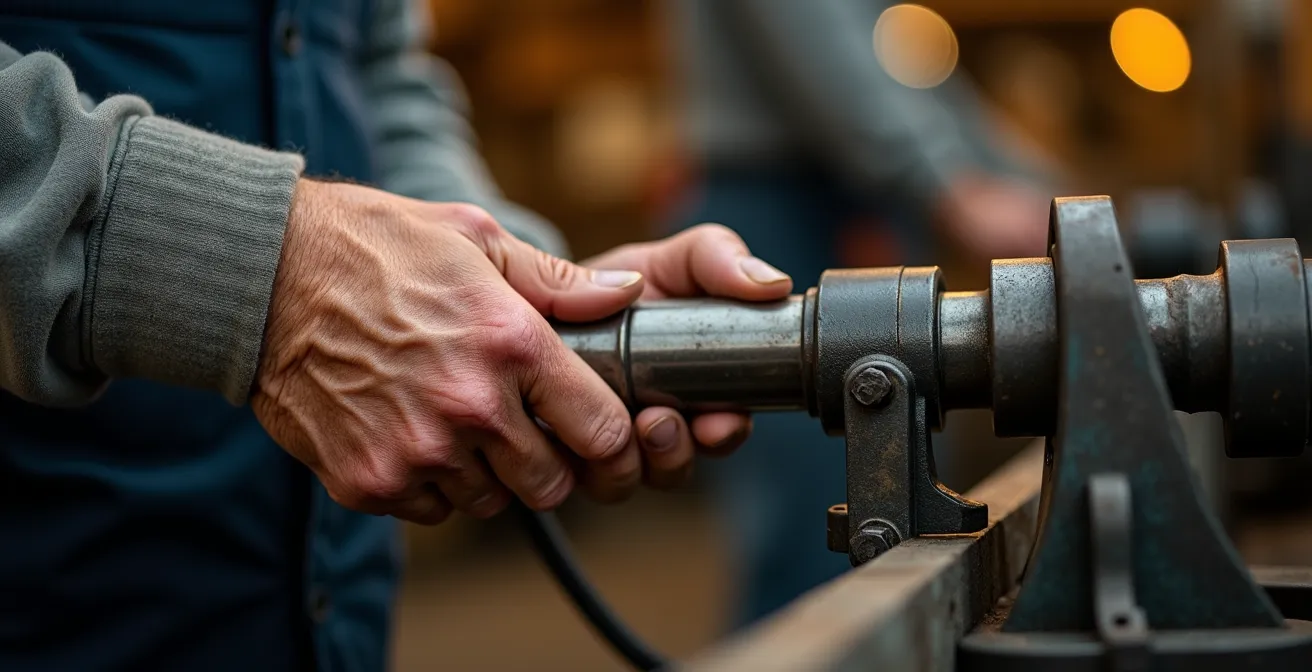 Travailleur expérimenté transmettant son savoir-faire dans un atelier québécois